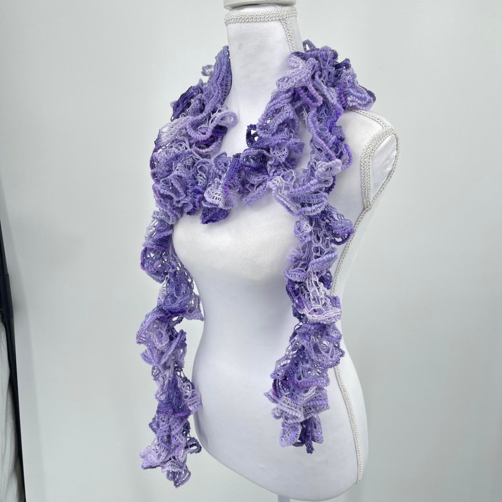 Y2K Fairy Handmade Crotchet Knit Scarf Whimsy Colorful Ruffle Eclectic Dopamine